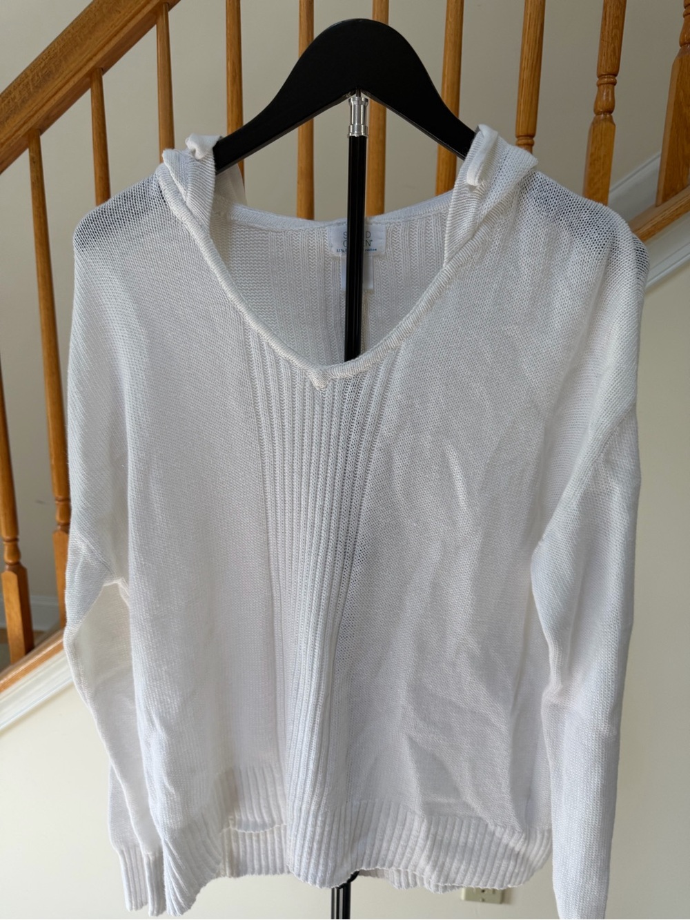 Sigrid Olsen White V-Neck Hooded Sweater